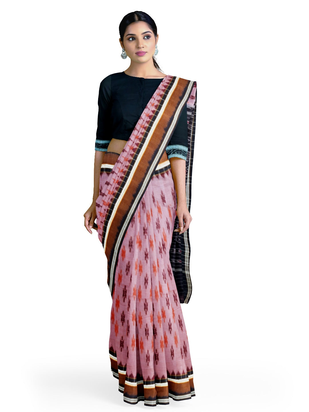 Pink Cotton Odisha Ikat saree  with mix match cotton ikat blouse piece