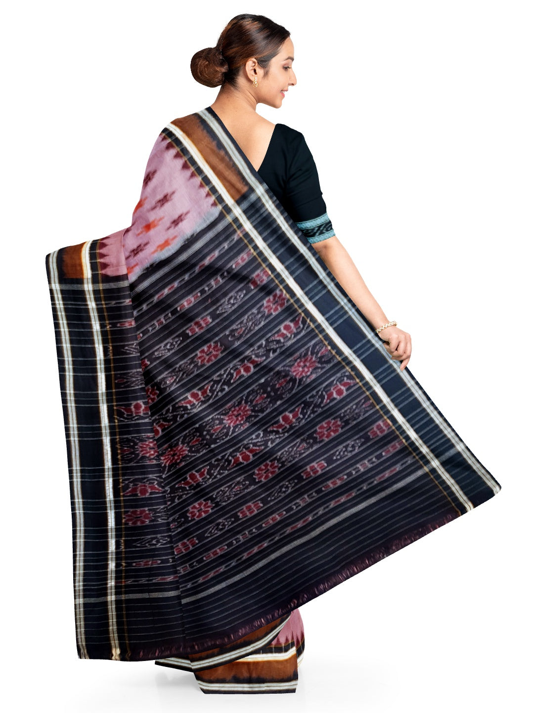 Pink Cotton Odisha Ikat saree  with mix match cotton ikat blouse piece