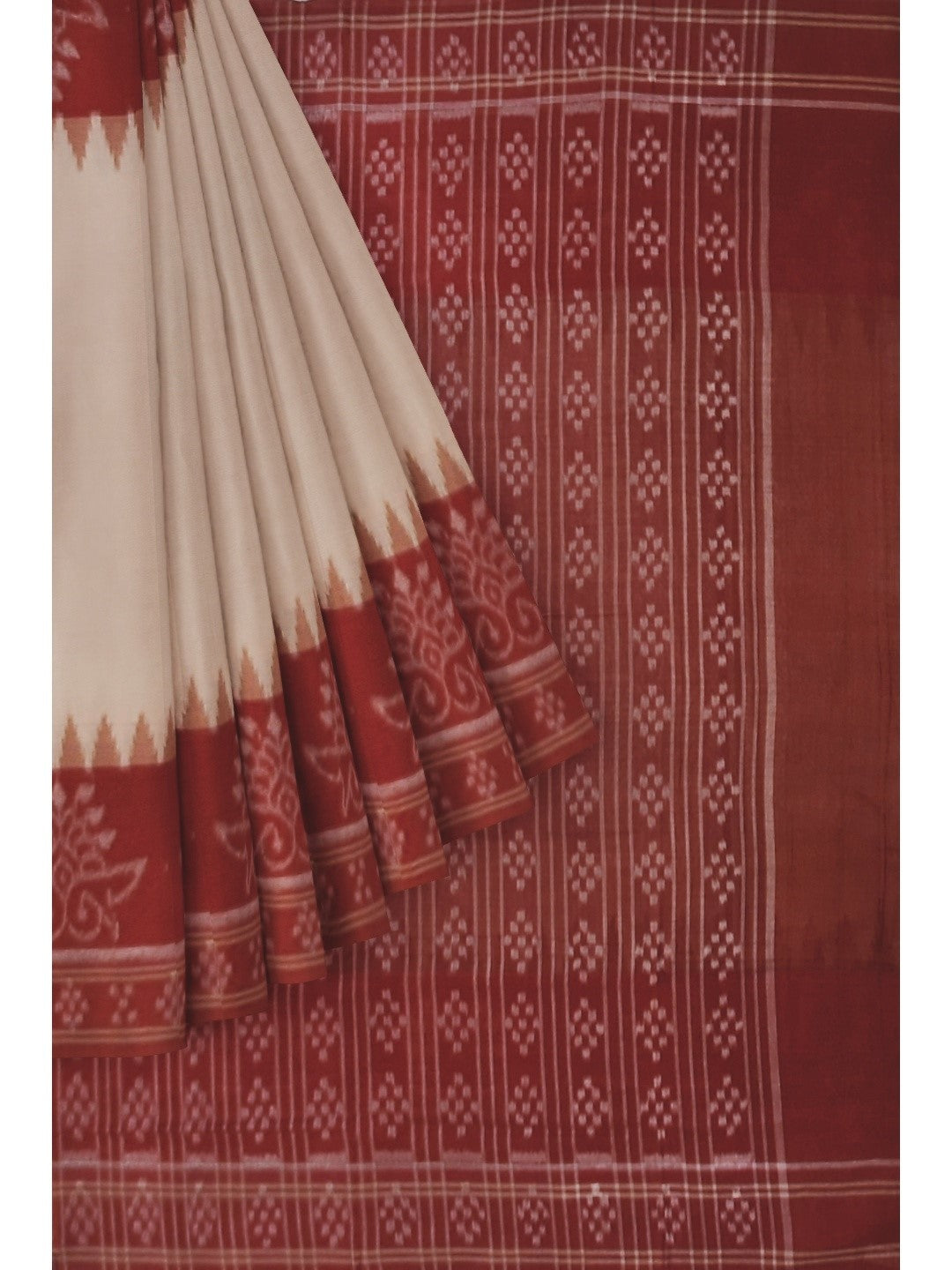 Beige wide border Cotton Odisha Ikat saree with mix match cotton ikat blouse piece