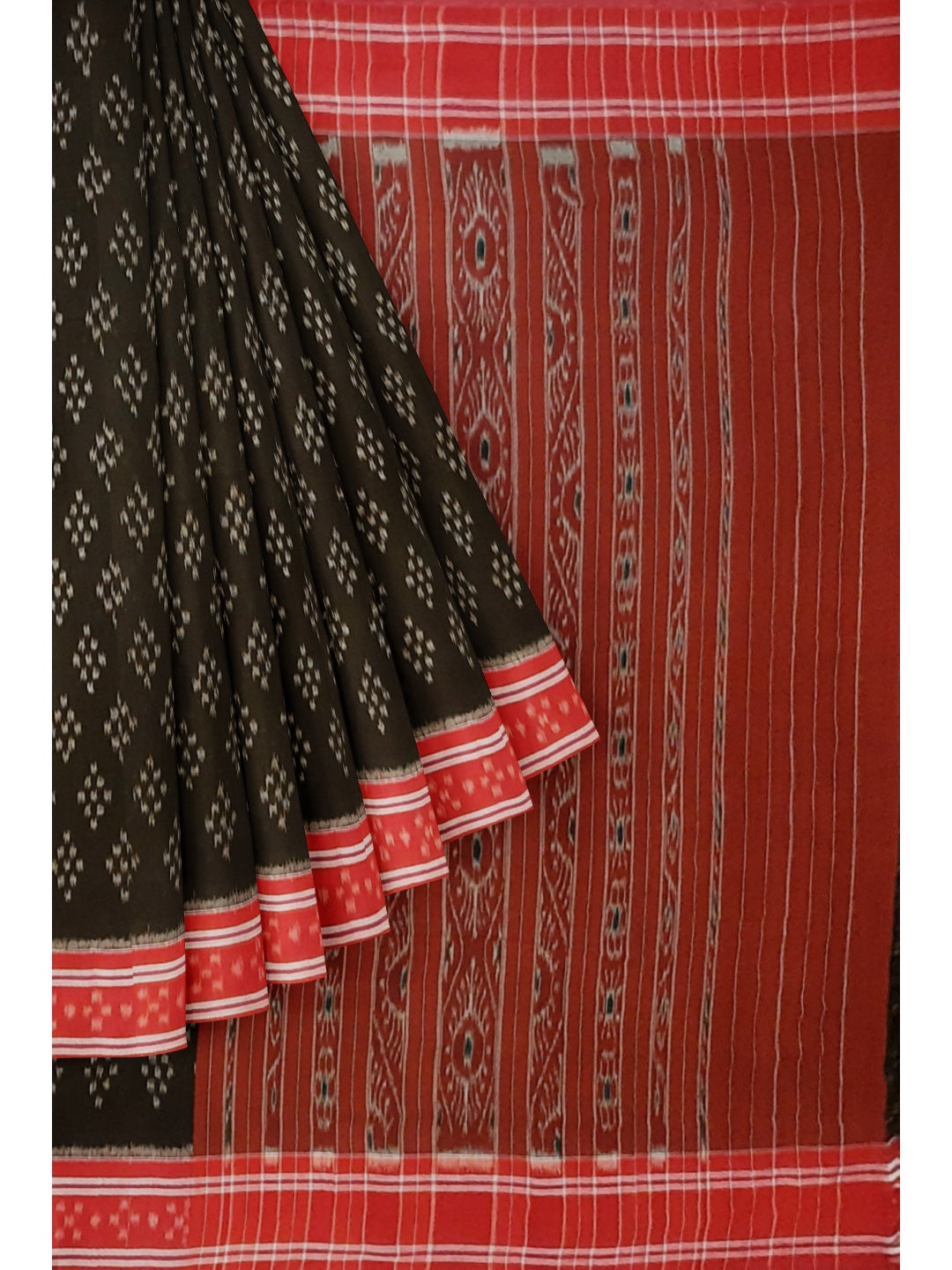 Black Cotton Odisha Ikat saree  with mix match cotton ikat blouse piece