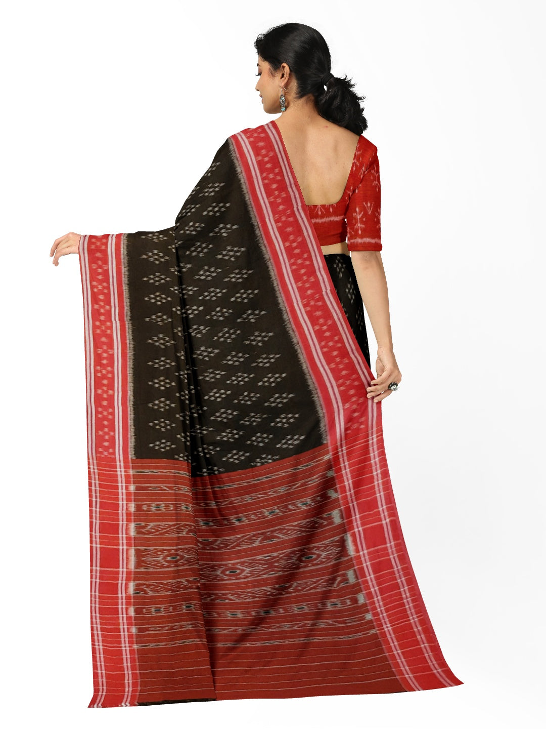 Black Cotton Odisha Ikat saree  with mix match cotton ikat blouse piece