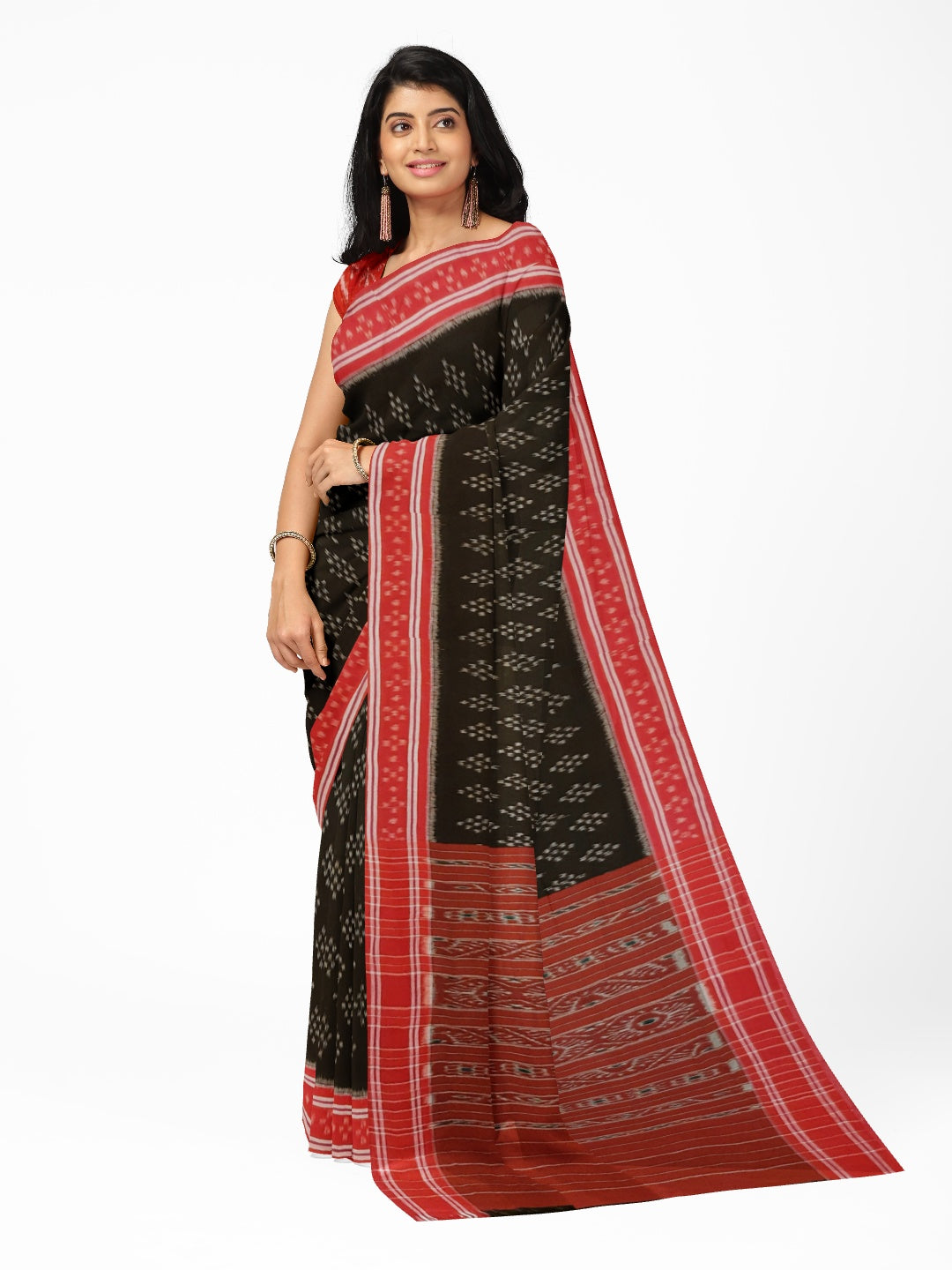 Black Cotton Odisha Ikat saree  with mix match cotton ikat blouse piece