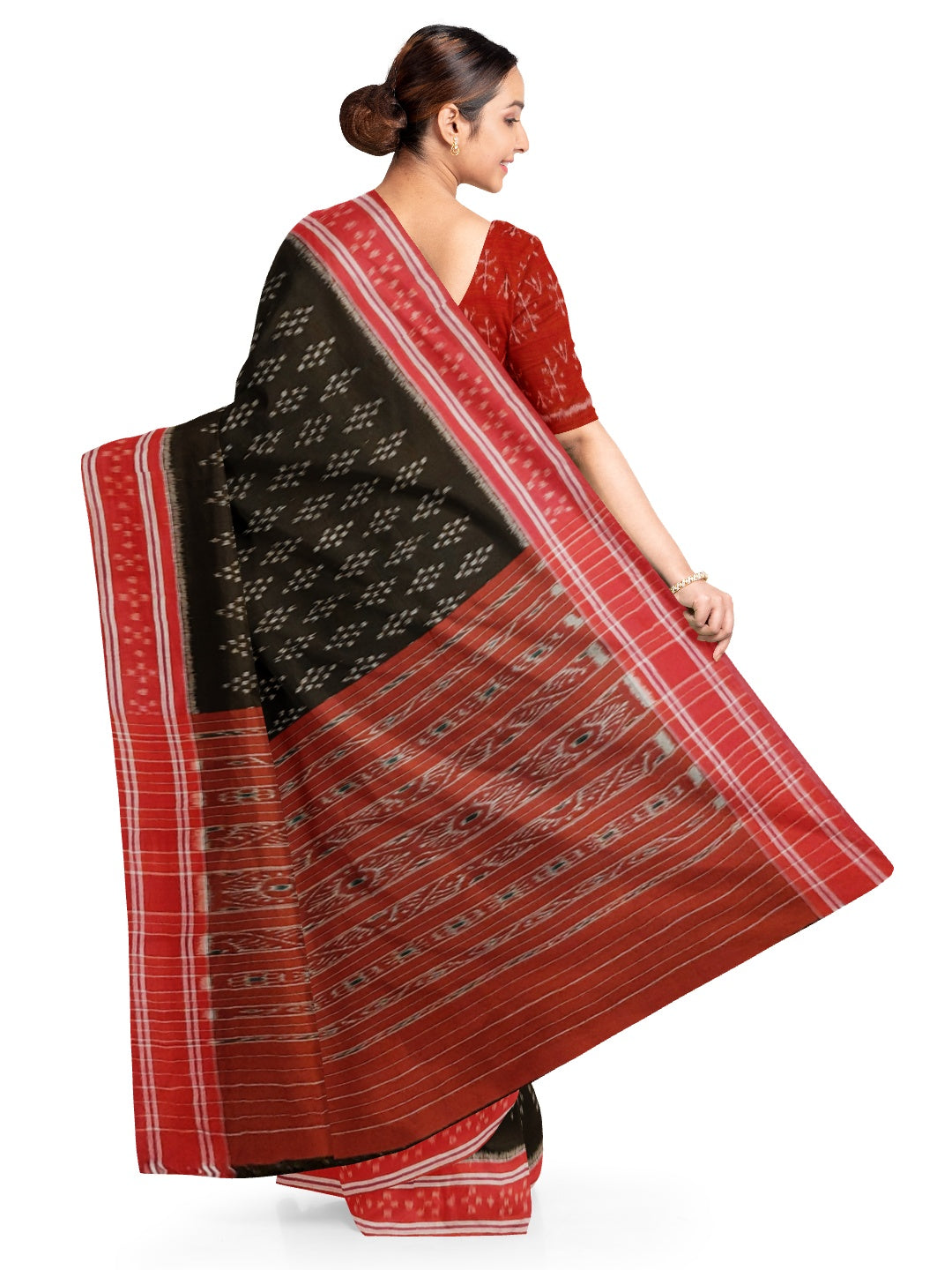 Black Cotton Odisha Ikat saree  with mix match cotton ikat blouse piece