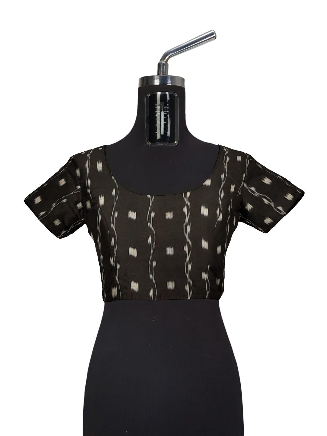 White with Pink and black Cotton Odisha Ikat saree with cotton ikat blouse piece