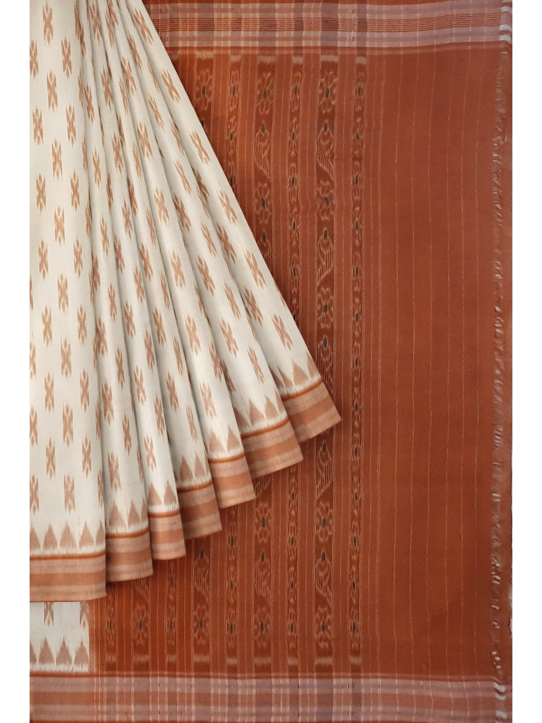 Off-white Cotton Odisha Ikat saree with cotton ikat blouse piece