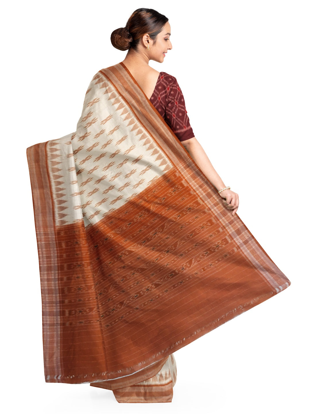 Off-white Cotton Odisha Ikat saree with cotton ikat blouse piece