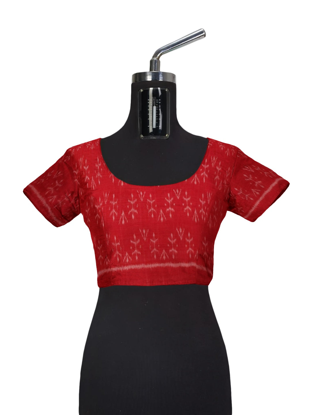 Off-white with Red Cotton Odisha Ikat saree with cotton ikat blouse piece