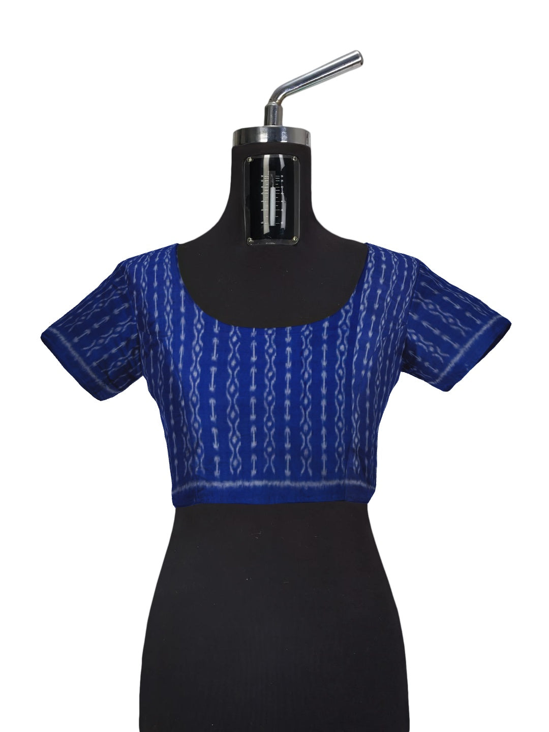 White with Blue Cotton Odisha Ikat saree with cotton ikat blouse piece