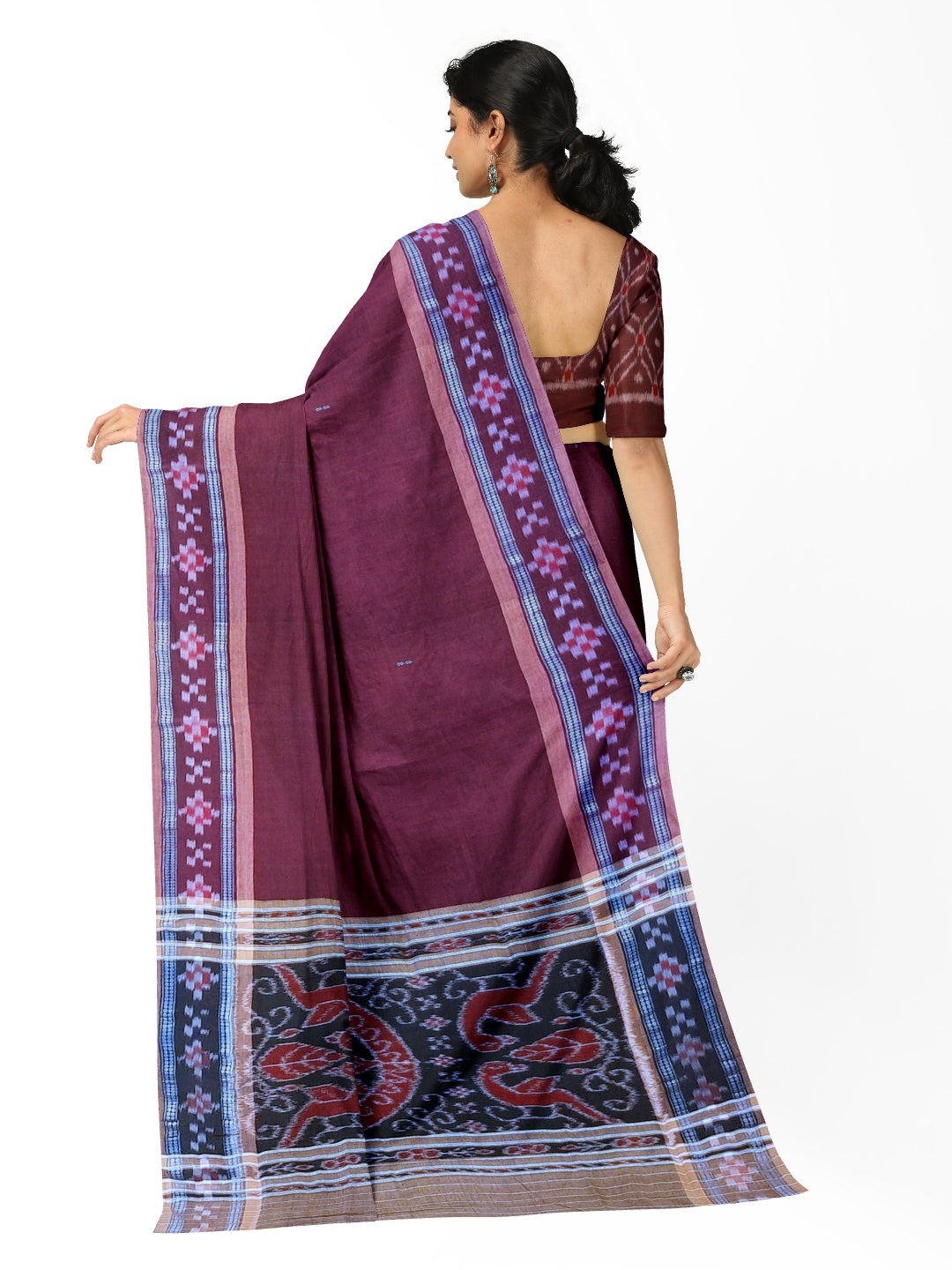 Brown Cotton Odisha Ikat saree  with mix match cotton ikat blouse piece