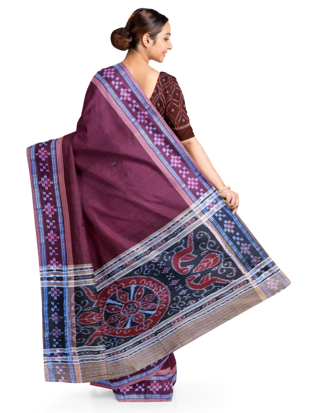 Brown Cotton Odisha Ikat saree  with mix match cotton ikat blouse piece