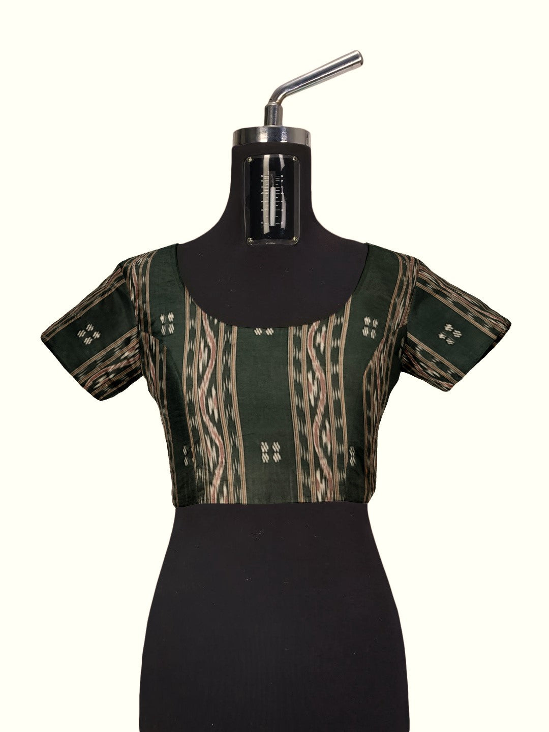 Beige with Green Cotton Odisha Ikat saree with cotton ikat blouse piece