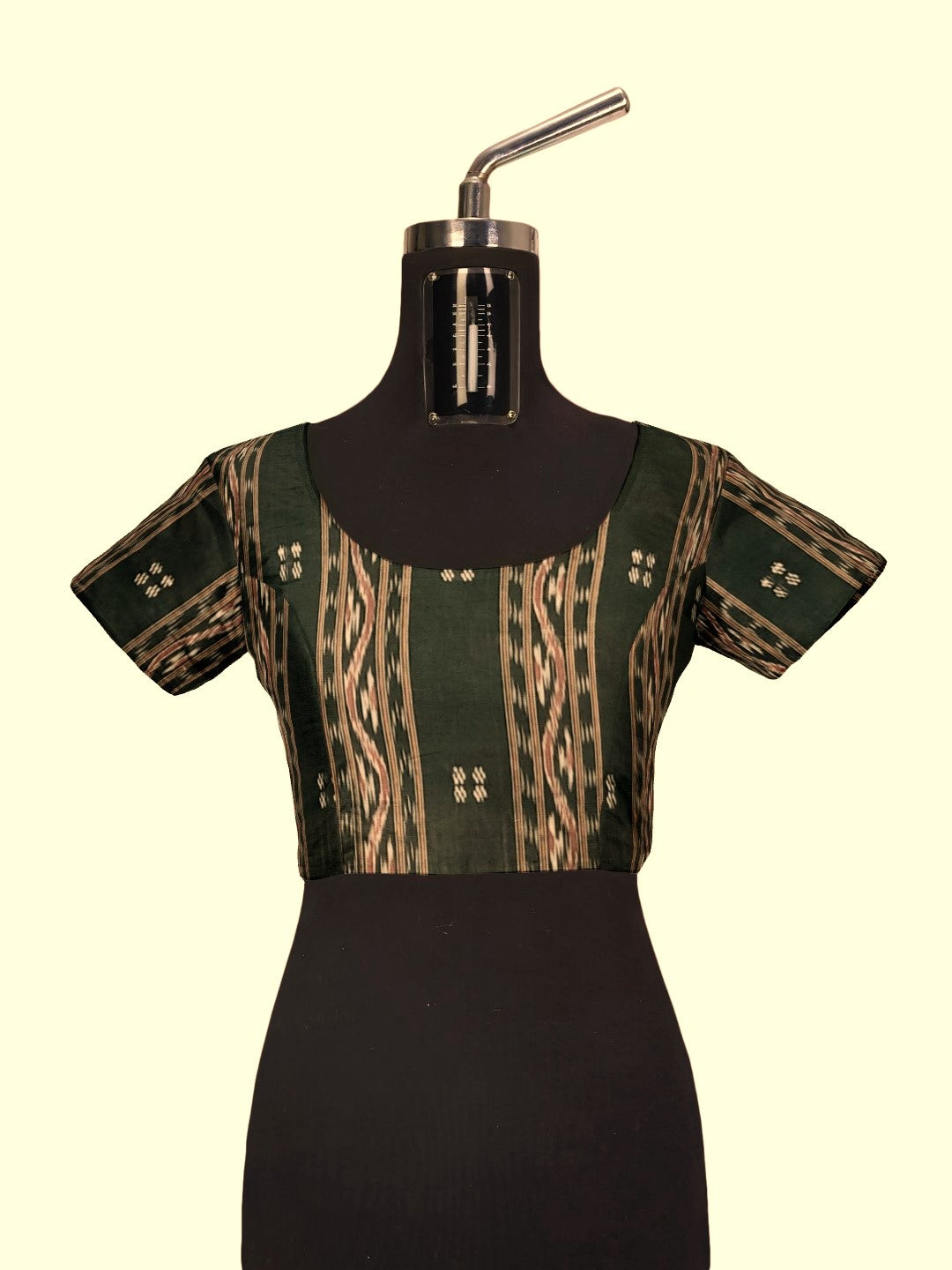 Beige with Green Cotton Odisha Ikat saree with cotton ikat blouse piece