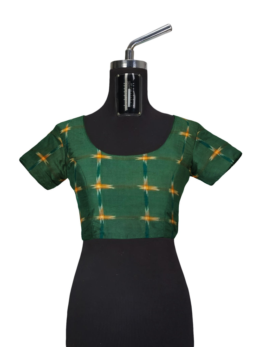 Beige with Green Cotton Odisha Ikat saree with cotton ikat blouse piece