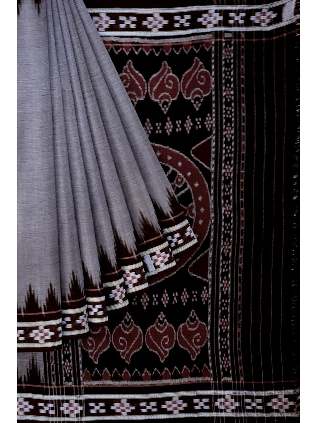 Grey Cotton Odisha Ikat saree with cotton ikat blouse piece