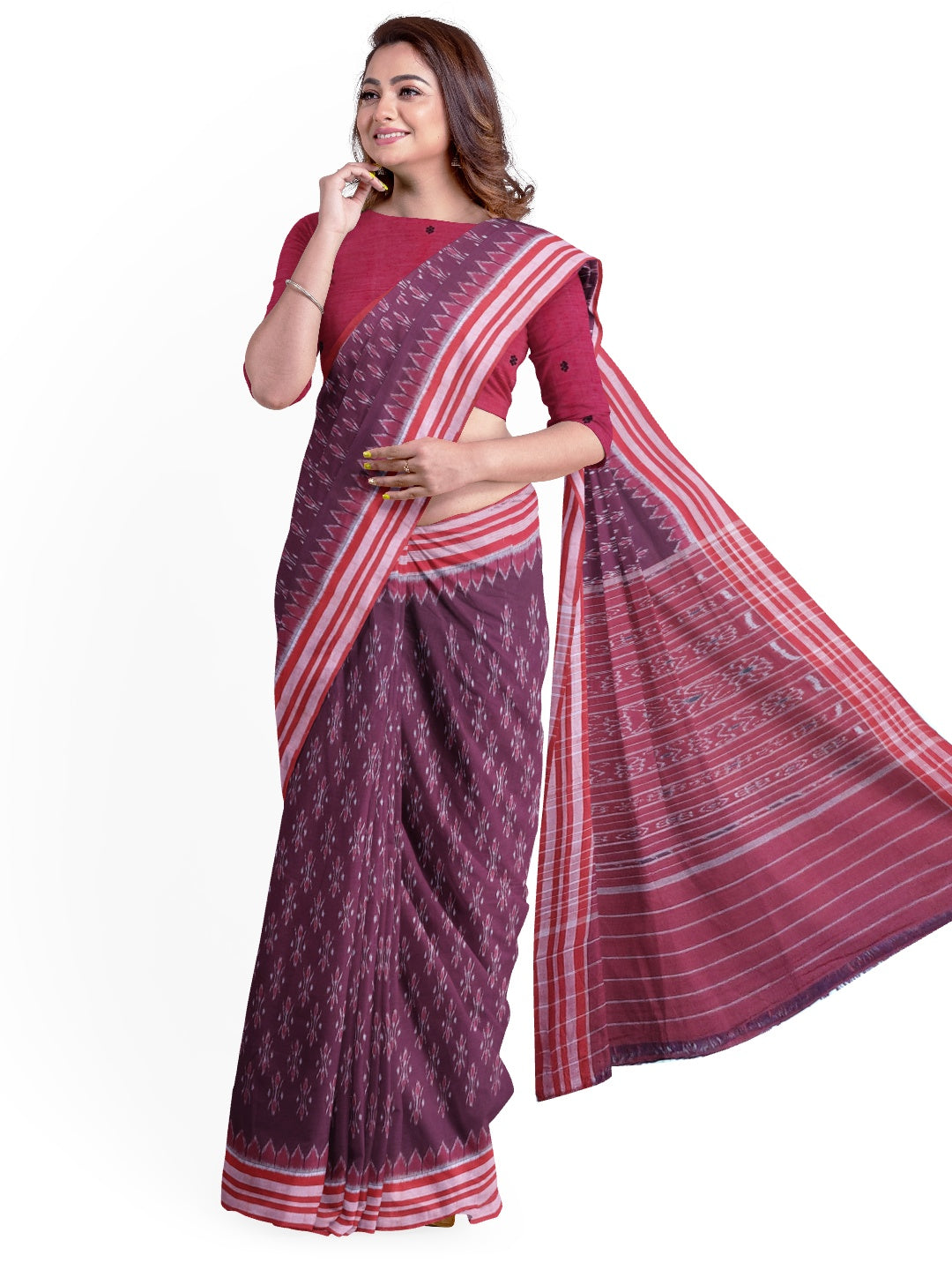 Purple with Pink Cotton Odisha Ikat saree with cotton ikat blouse piece