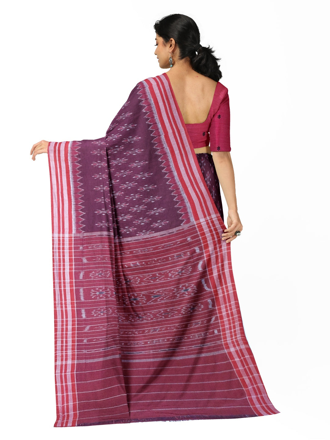 Purple with Pink Cotton Odisha Ikat saree with cotton ikat blouse piece