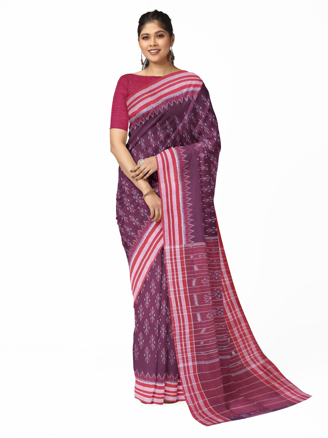 Purple with Pink Cotton Odisha Ikat saree with cotton ikat blouse piece