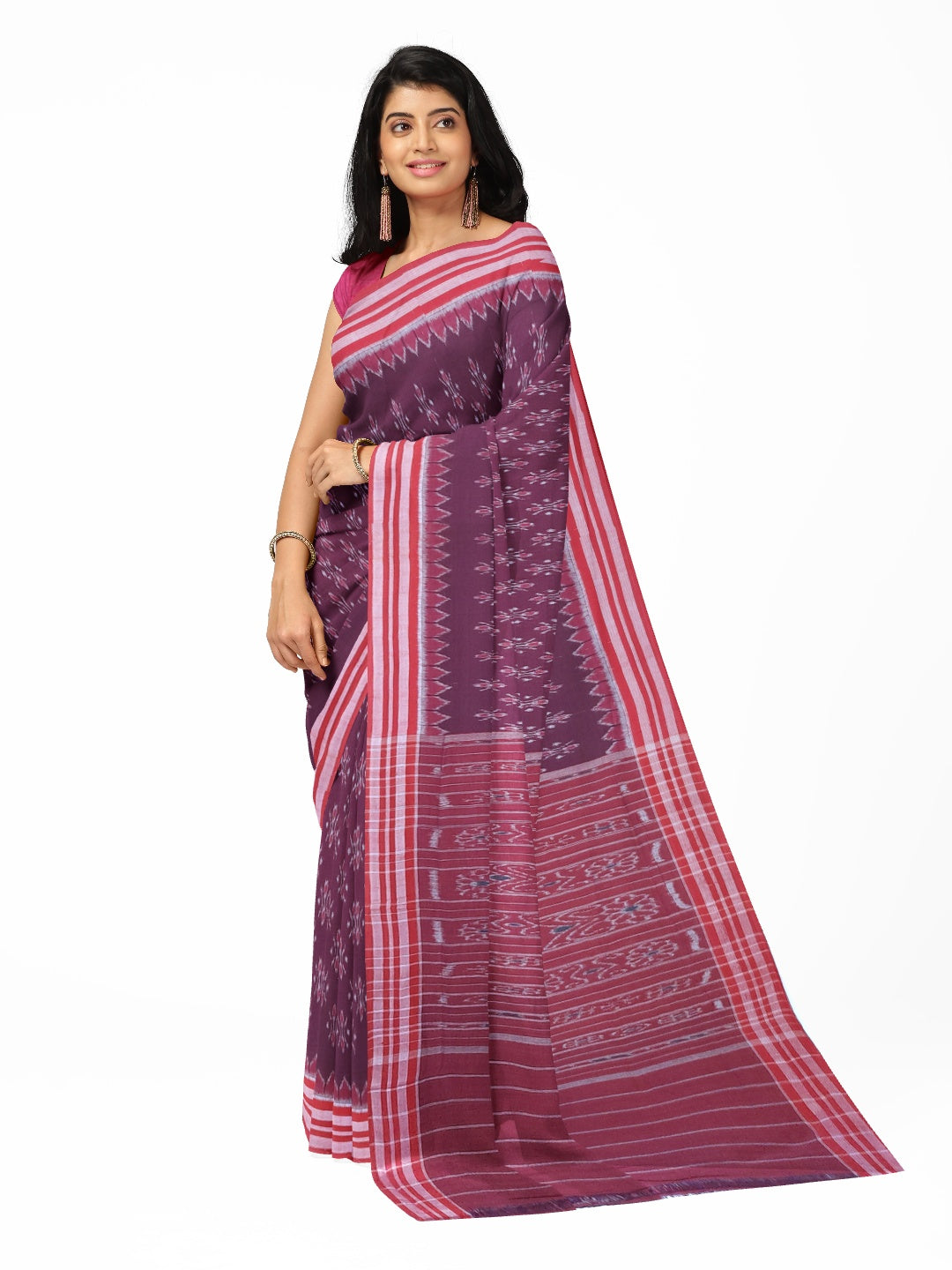 Purple with Pink Cotton Odisha Ikat saree with cotton ikat blouse piece
