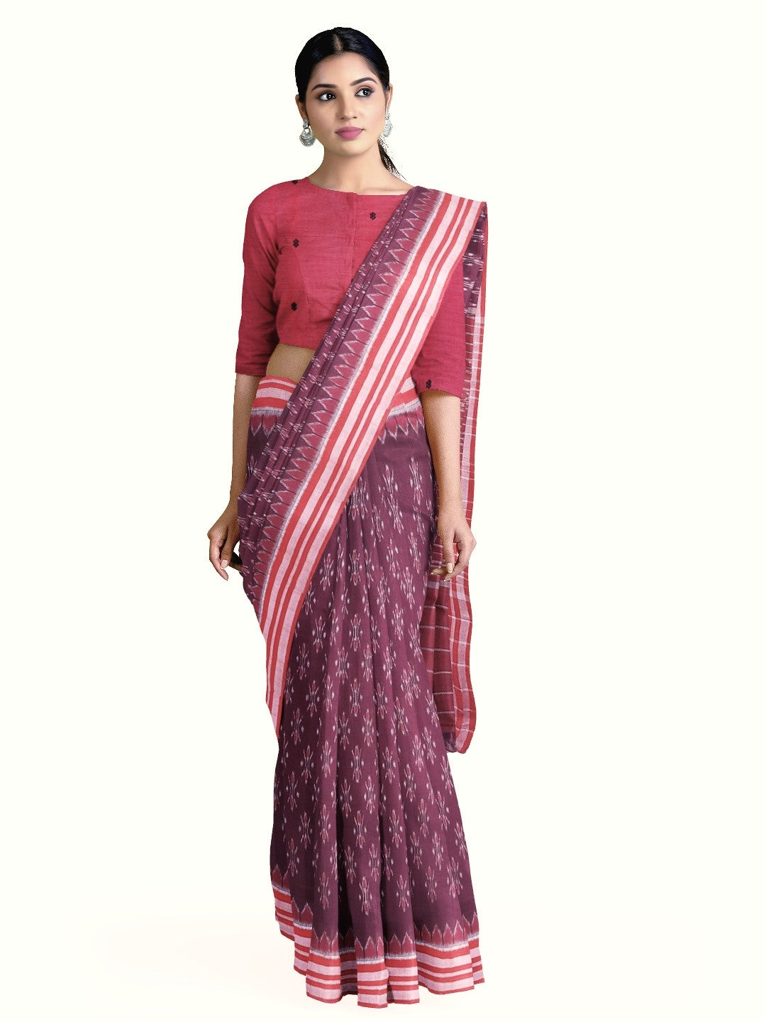 Purple with Pink Cotton Odisha Ikat saree with cotton ikat blouse piece