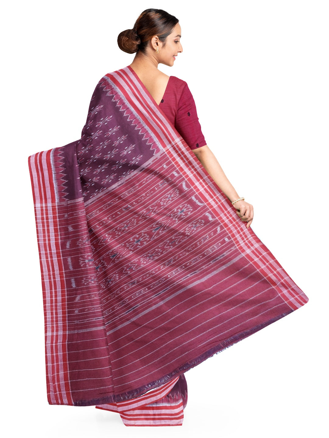 Purple with Pink Cotton Odisha Ikat saree with cotton ikat blouse piece