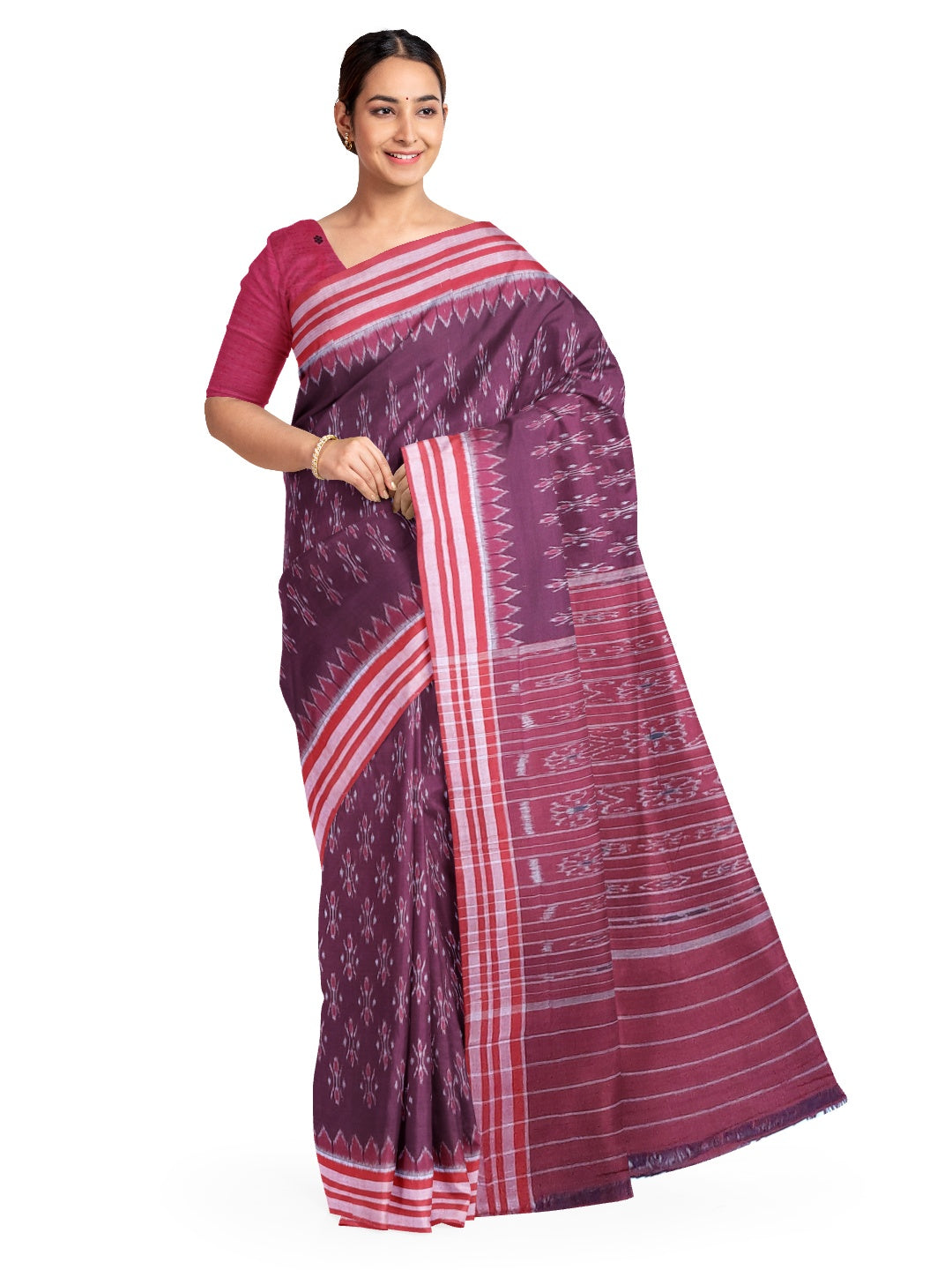 Purple with Pink Cotton Odisha Ikat saree with cotton ikat blouse piece