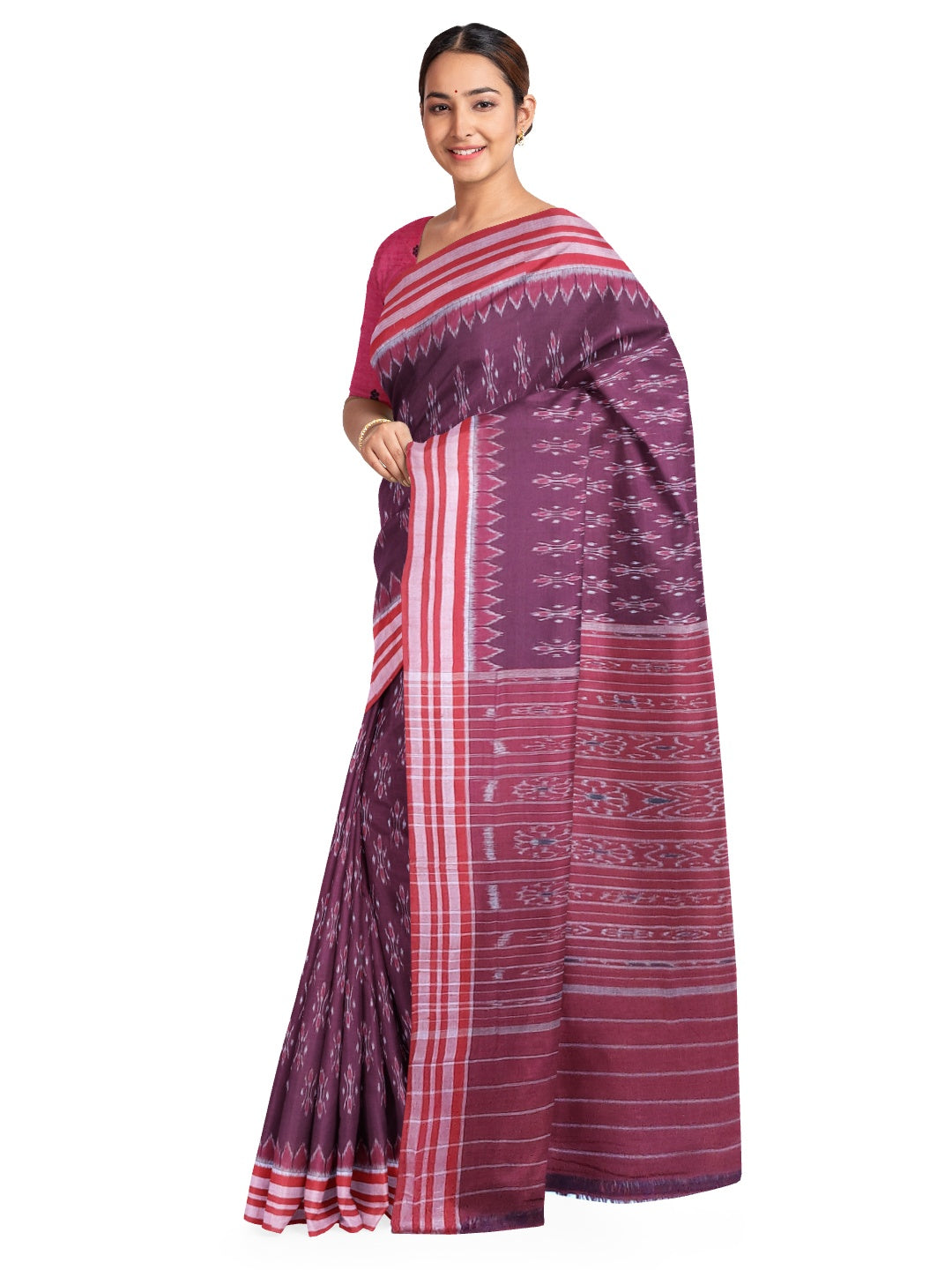Purple with Pink Cotton Odisha Ikat saree with cotton ikat blouse piece