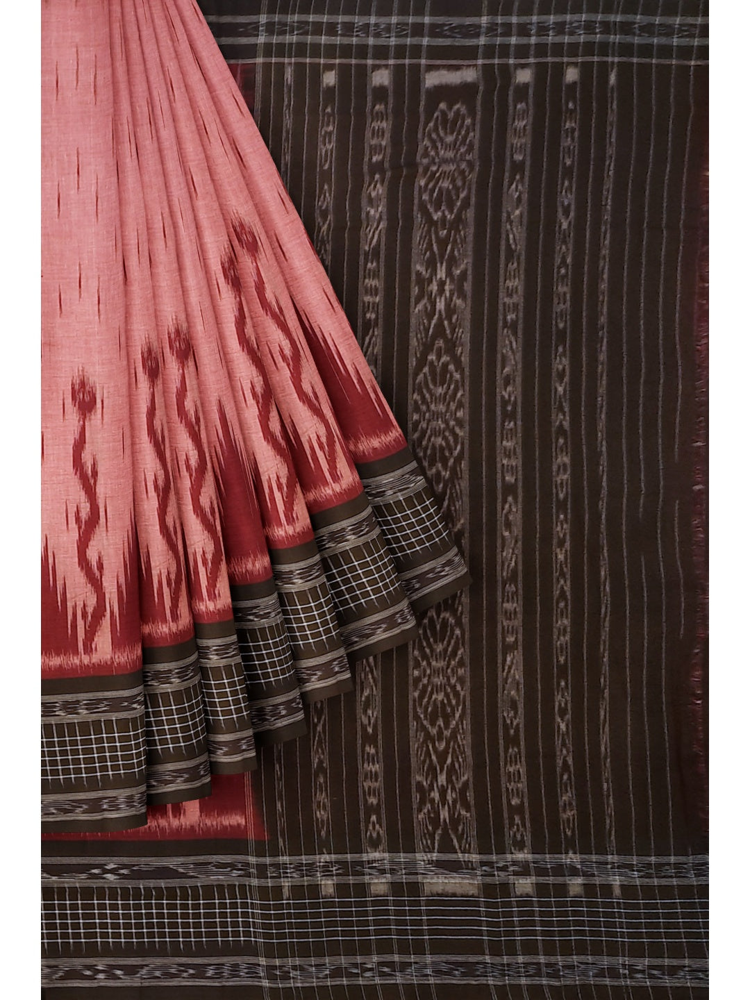 Pink with Black wide border Cotton Odisha Ikat saree with mix match cotton ikat blouse