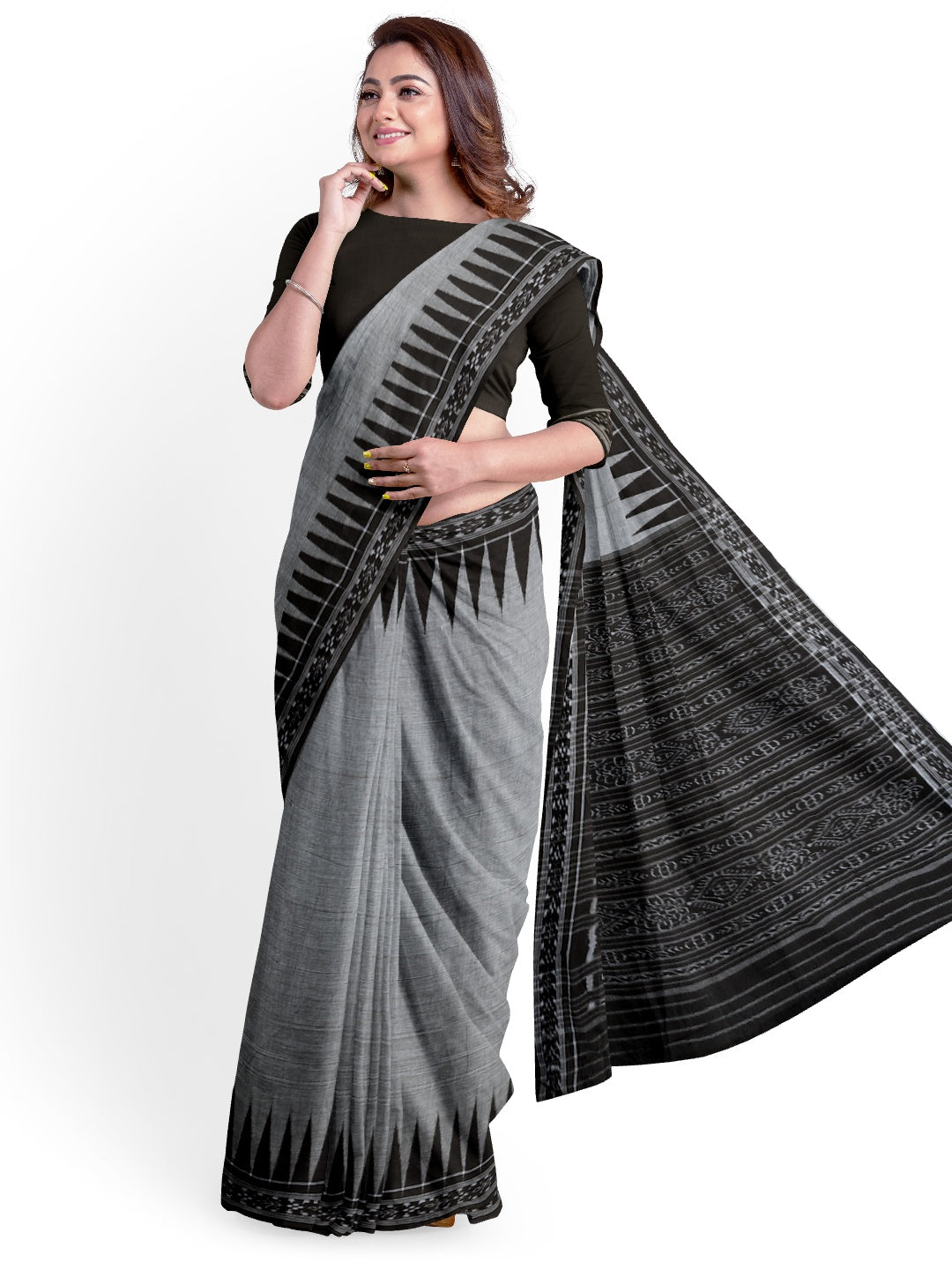 Grey Cotton Odisha Ikat saree with running blouse piece