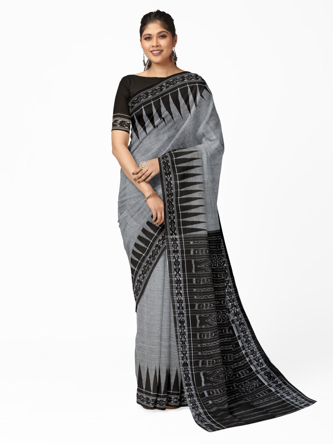 Grey Cotton Odisha Ikat saree with running blouse piece