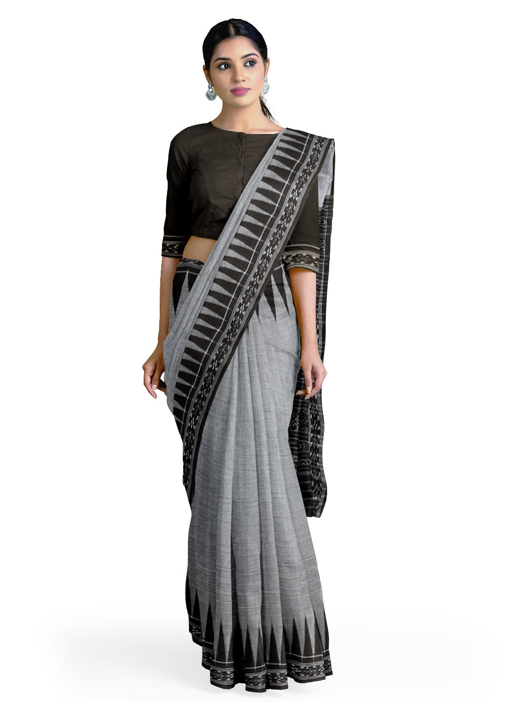 Grey Cotton Odisha Ikat saree with running blouse piece