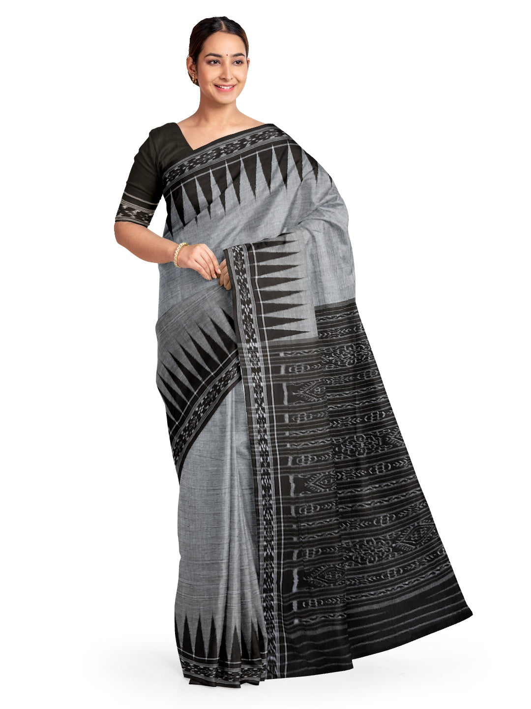 Grey Cotton Odisha Ikat saree with running blouse piece
