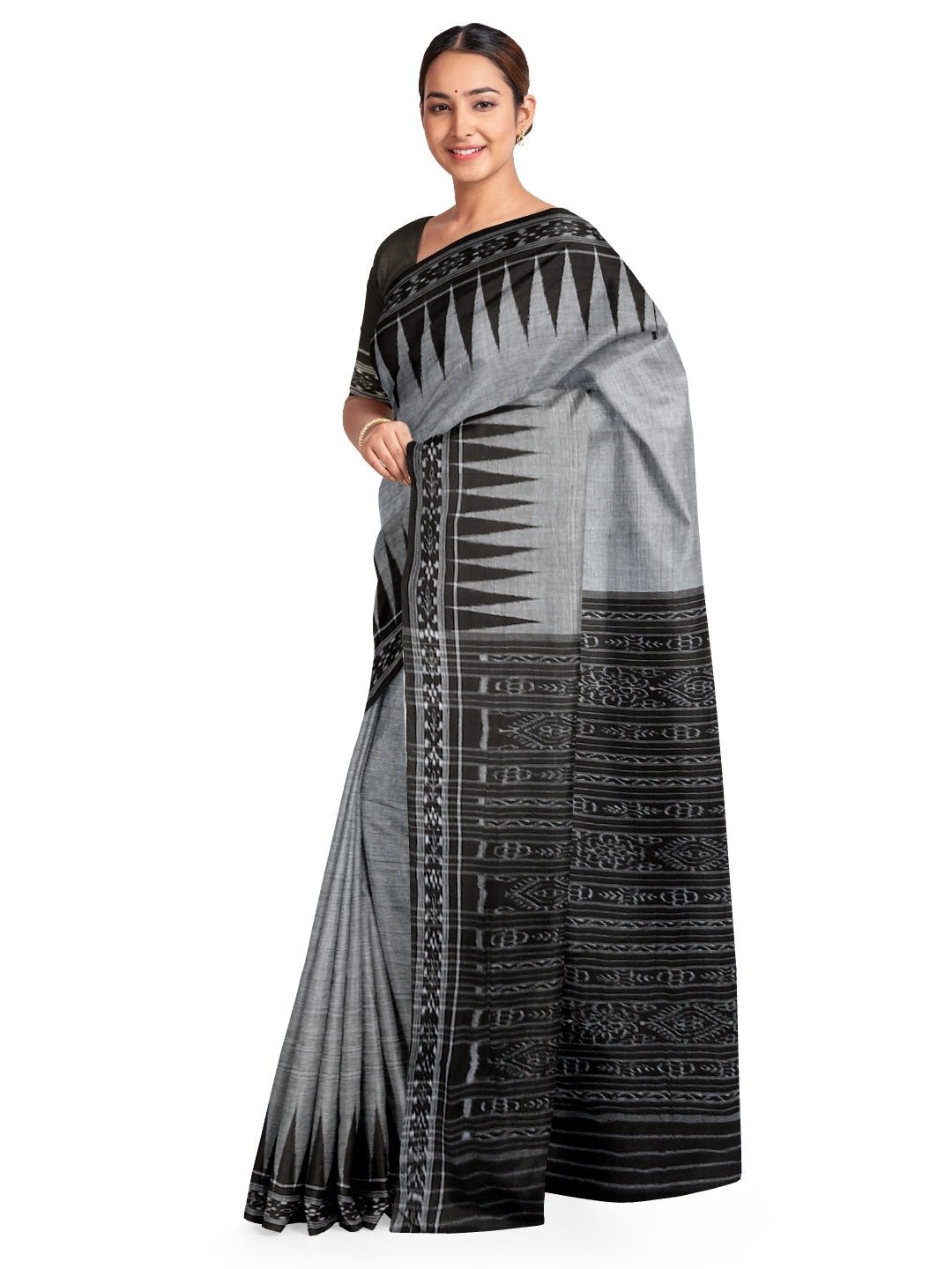 Grey Cotton Odisha Ikat saree with running blouse piece