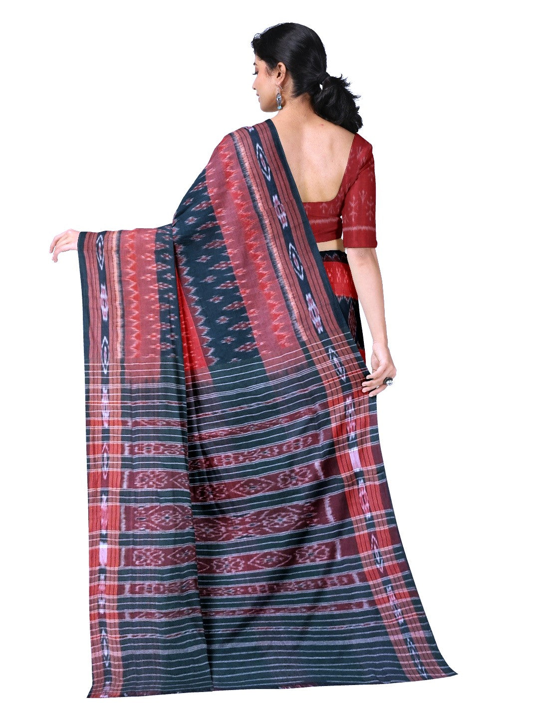 Green Cotton Odisha Ikat saree  with mix match cotton ikat blouse piece