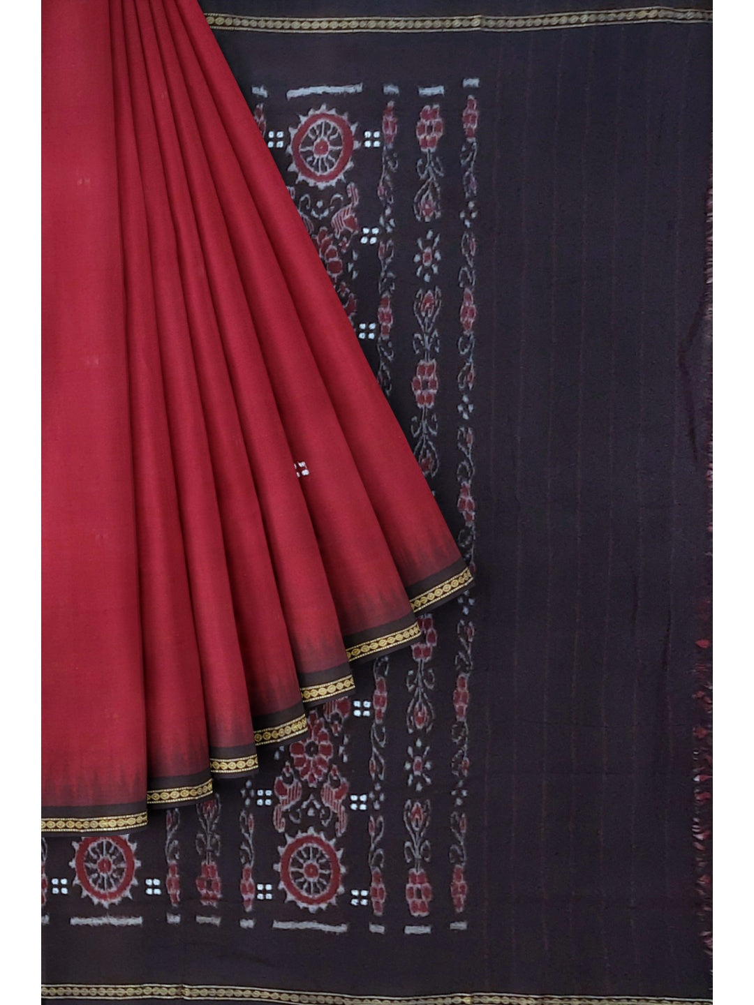 Maroon Cotton Odisha Ikat saree with mix match cotton ikat blouse