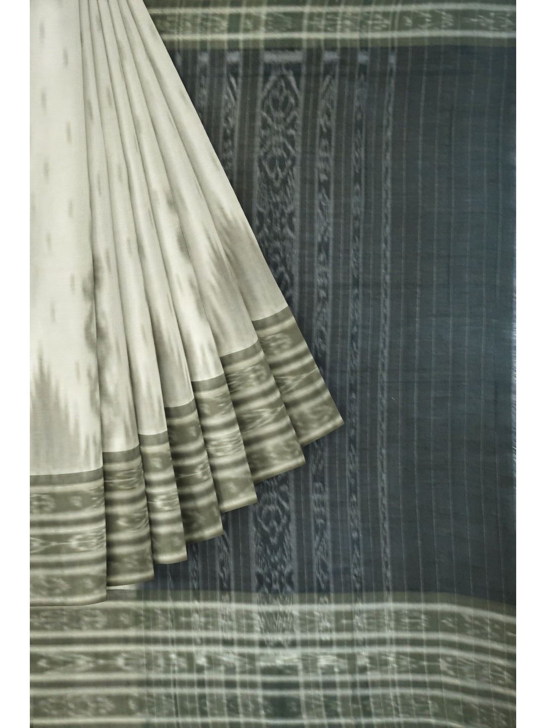 White wide border Cotton Odisha Ikat saree with mix match cotton ikat blouse