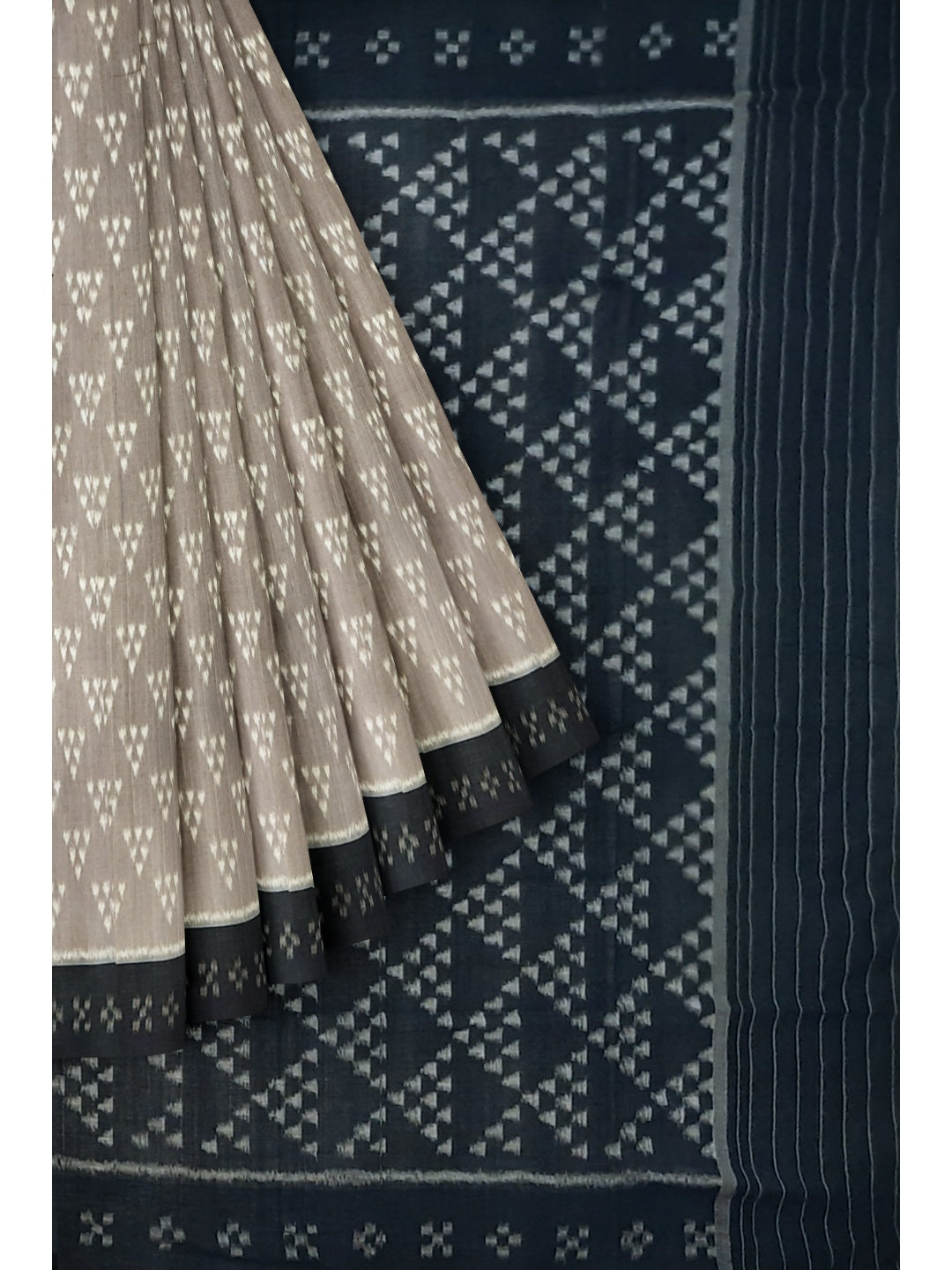 Grey Odisha Ikat saree with cotton ikat blouse piece