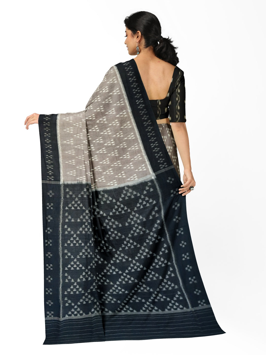 Grey Odisha Ikat saree with cotton ikat blouse piece