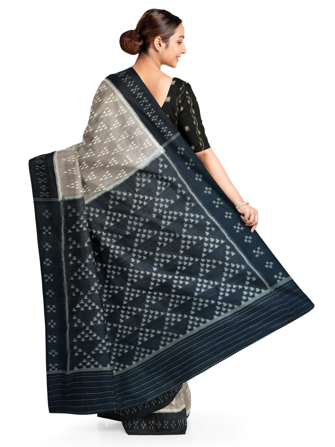 Grey Odisha Ikat saree with cotton ikat blouse piece
