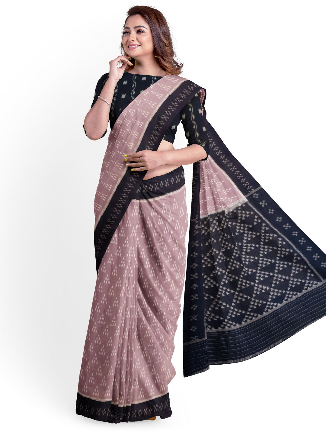 Light Lavender Odisha Ikat saree with cotton ikat blouse piece