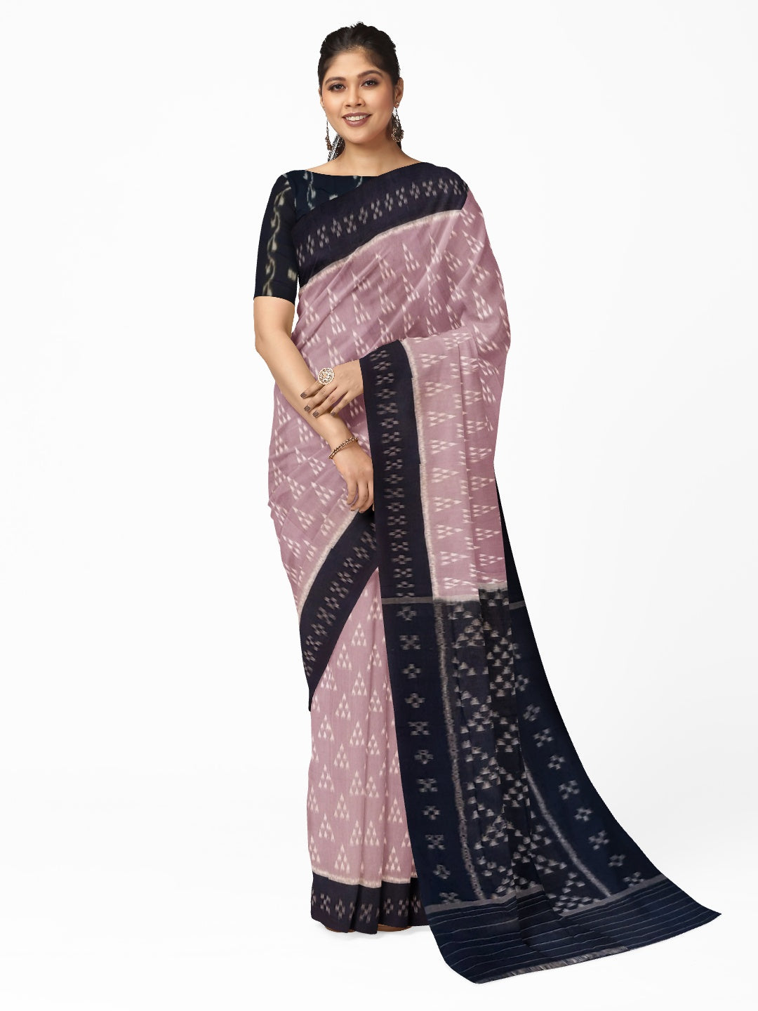 Light Lavender Odisha Ikat saree with cotton ikat blouse piece