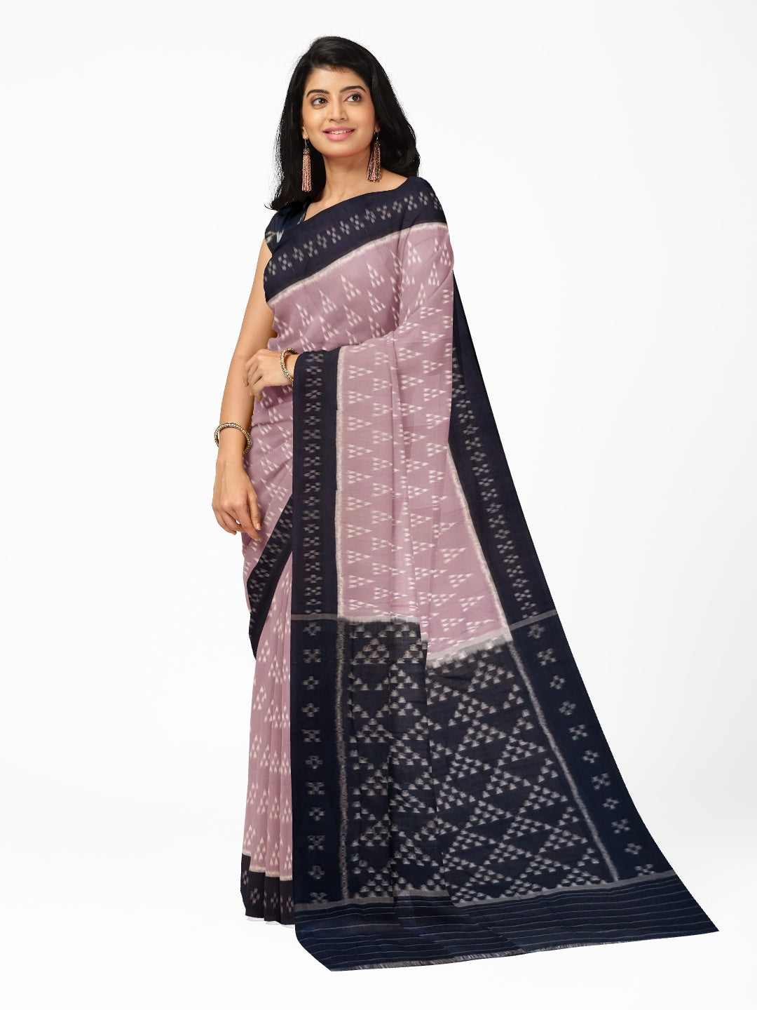 Light Lavender Odisha Ikat saree with cotton ikat blouse piece