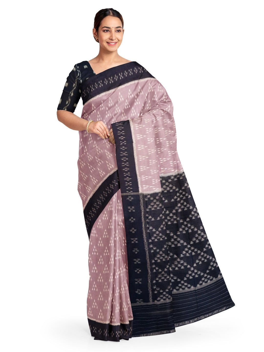 Light Lavender Odisha Ikat saree with cotton ikat blouse piece