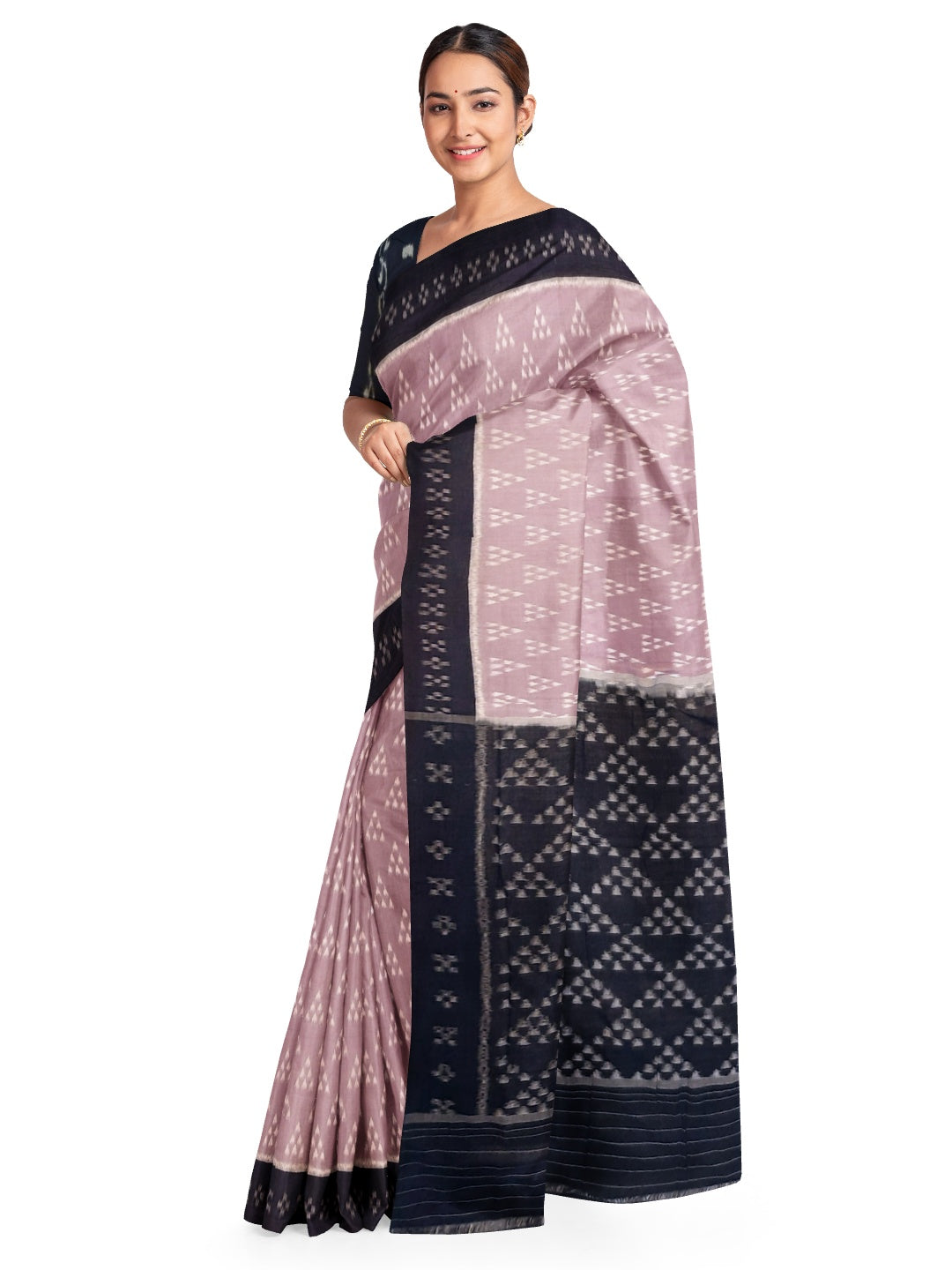 Light Lavender Odisha Ikat saree with cotton ikat blouse piece