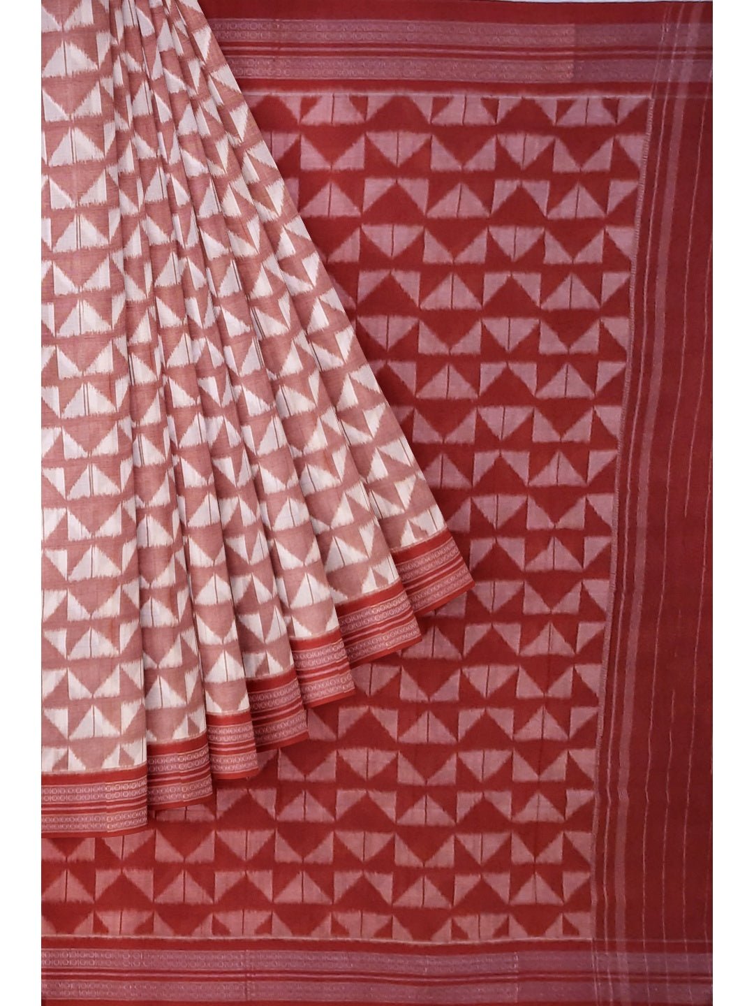 White Red Odisha Ikat saree with cotton ikat blouse piece