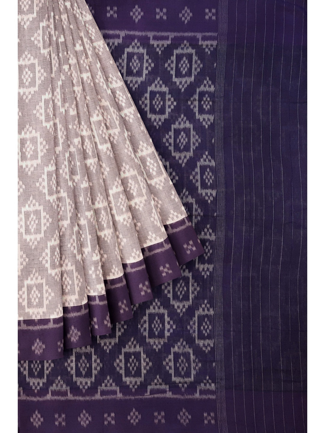 Offwhite with Purple Odisha Ikat saree with cotton ikat blouse piece