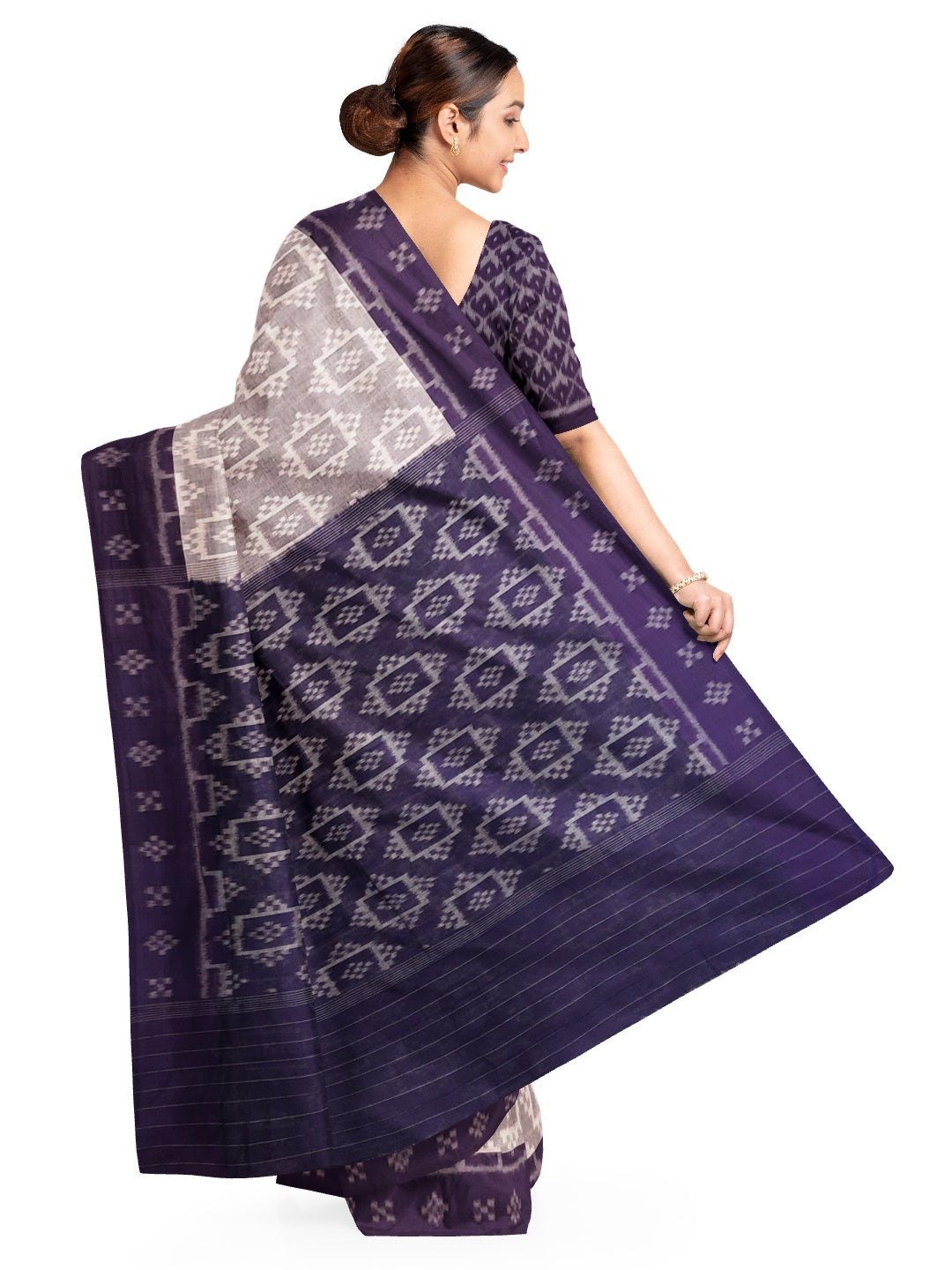 Offwhite with Purple Odisha Ikat saree with cotton ikat blouse piece