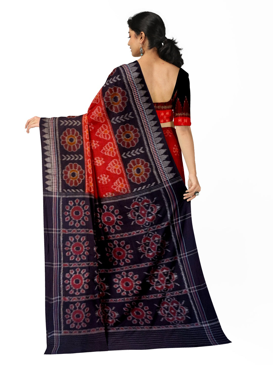 Red Odisha Ikat saree with cotton ikat blouse piece