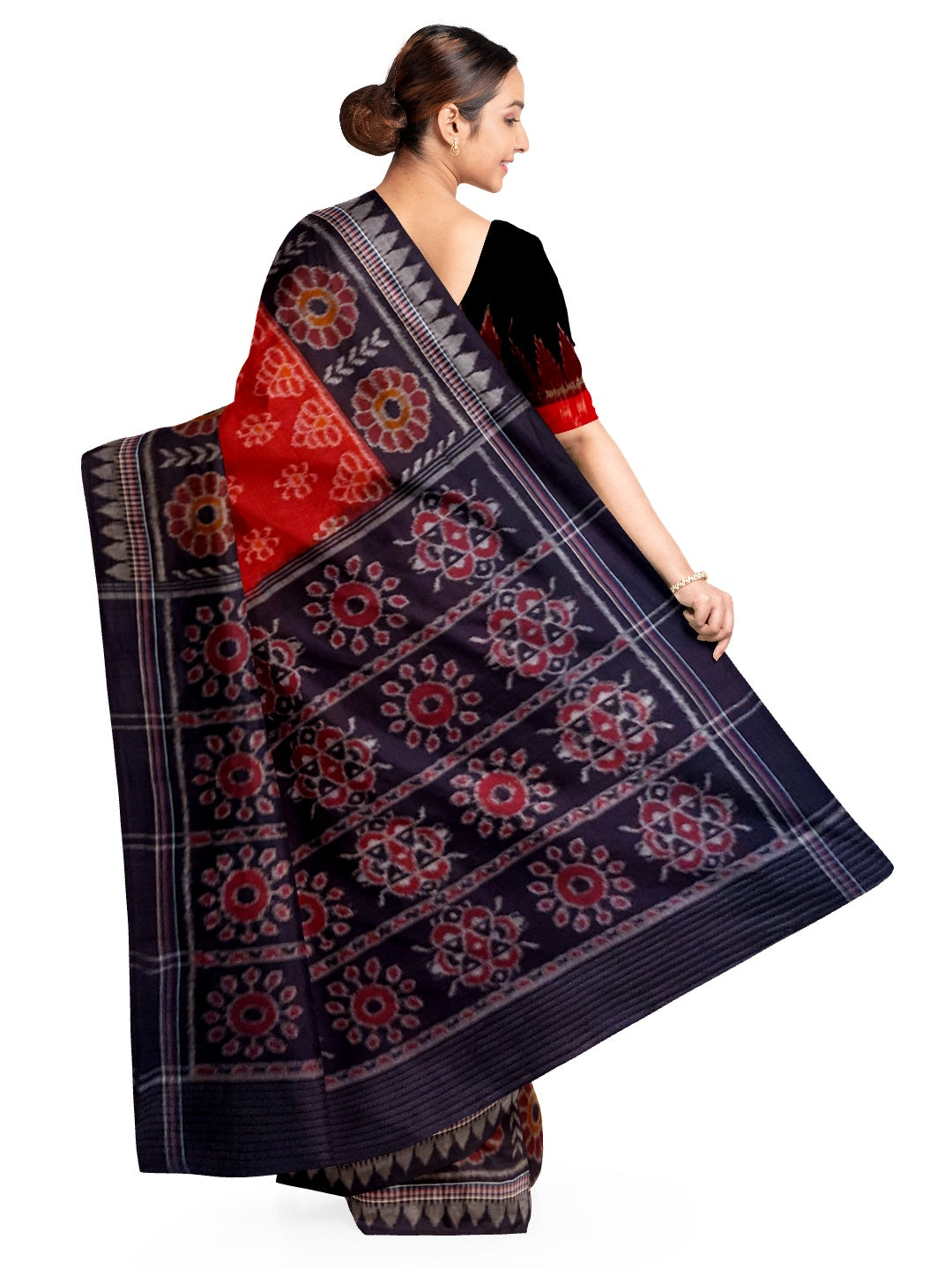 Red Odisha Ikat saree with cotton ikat blouse piece