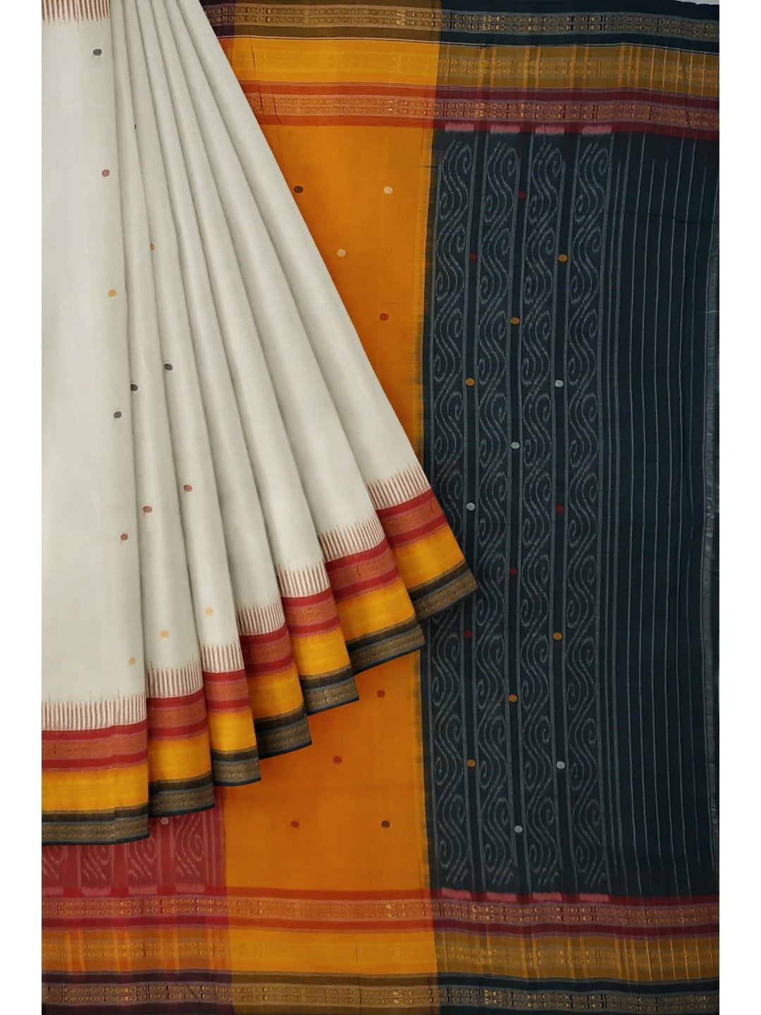 White Kathiphera Odisha Ikat saree with cotton ikat blouse piece