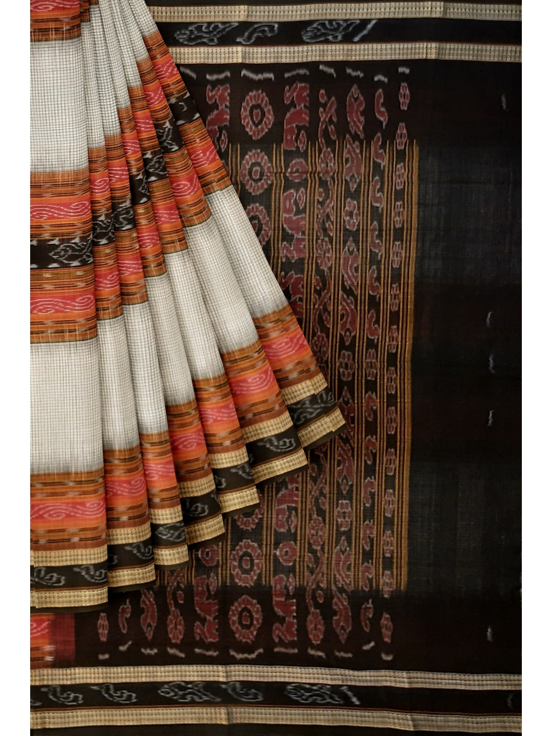 Off-white Sambalpuri Sachipar Cotton Saree with cotton ikat blouse piece